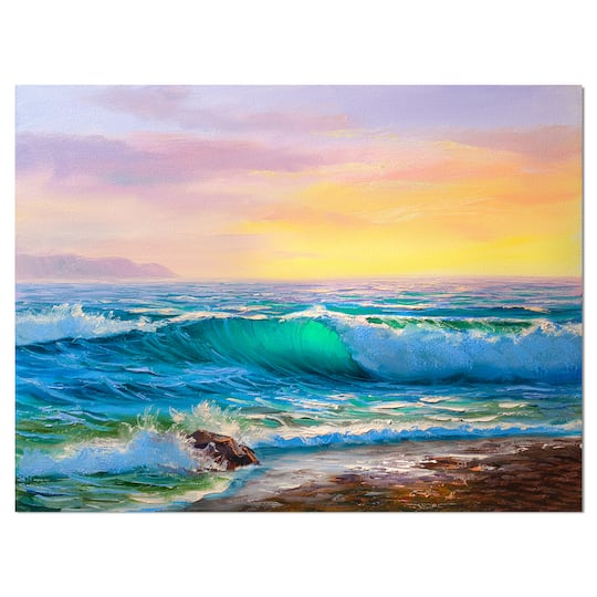 Designart - Sunsets over ocean waves
